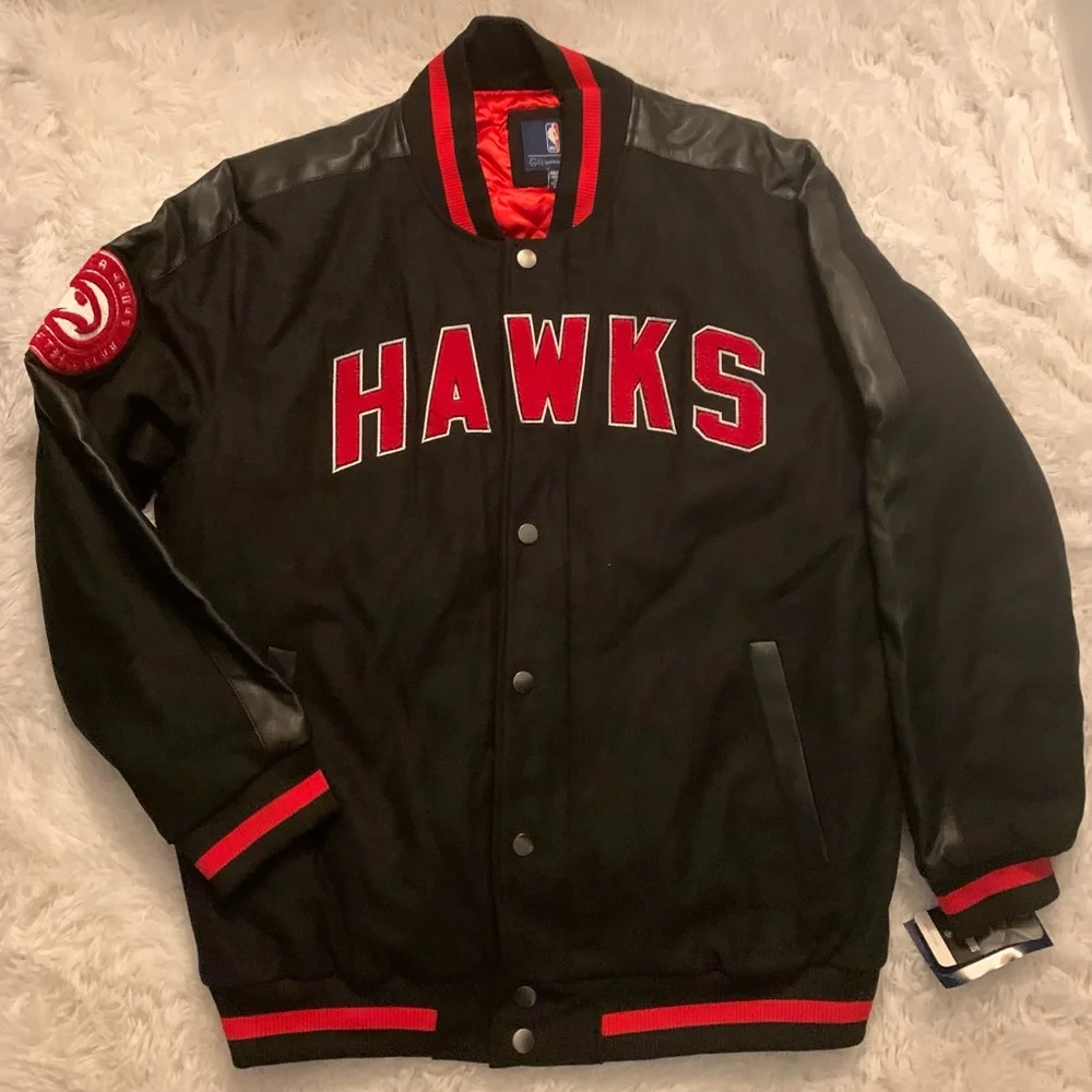 Men’s Red and Black NBA Hawks Varsity Jacket Coat - Picture 8 of 8